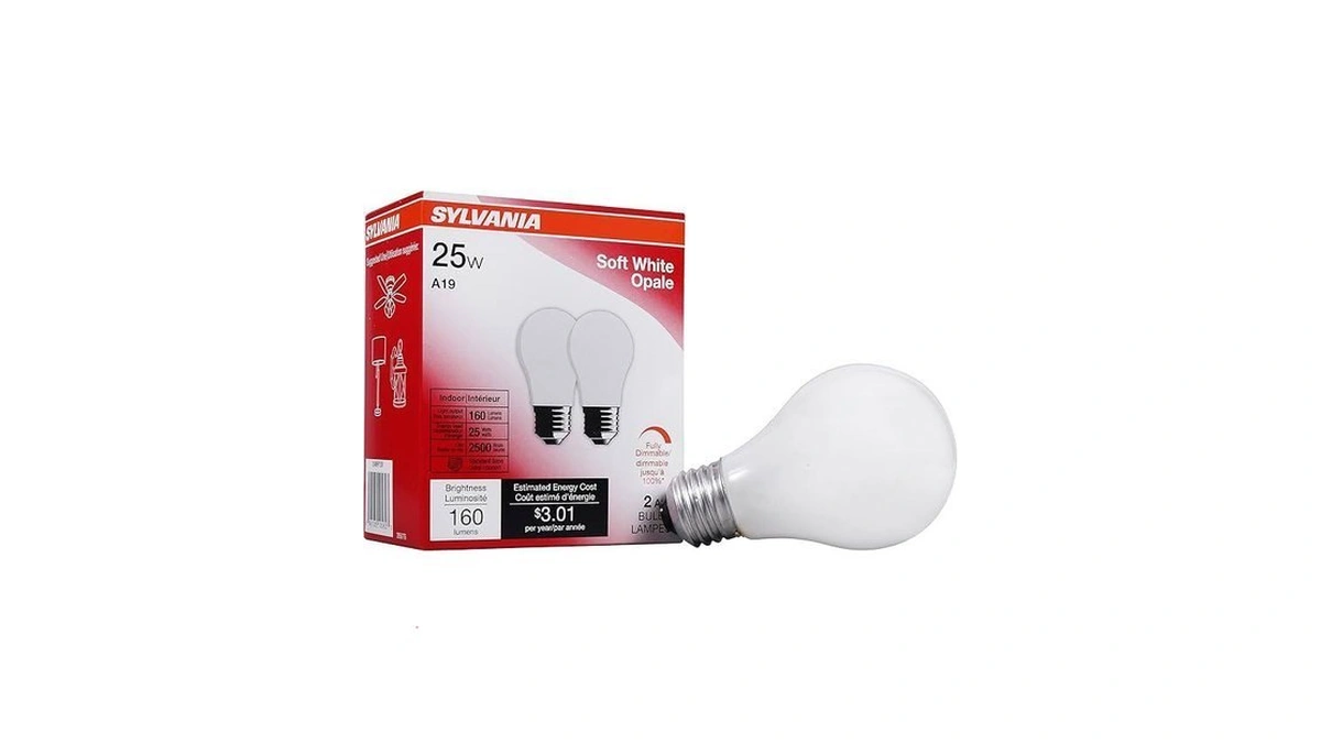 Sylvania Incandescent Light Bulb, 25w A19, Dimmable, Medium Base, 160