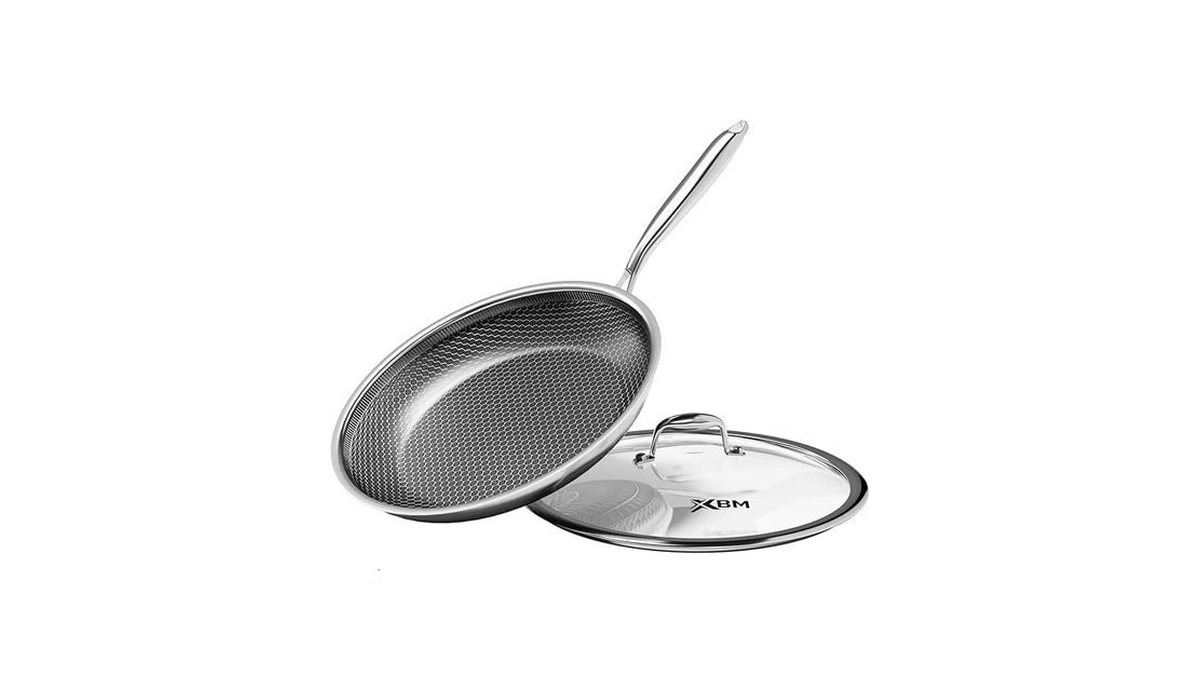 Xbm Nonstick Frying Pan With Lid 12-inch, Durable Stainless Steel