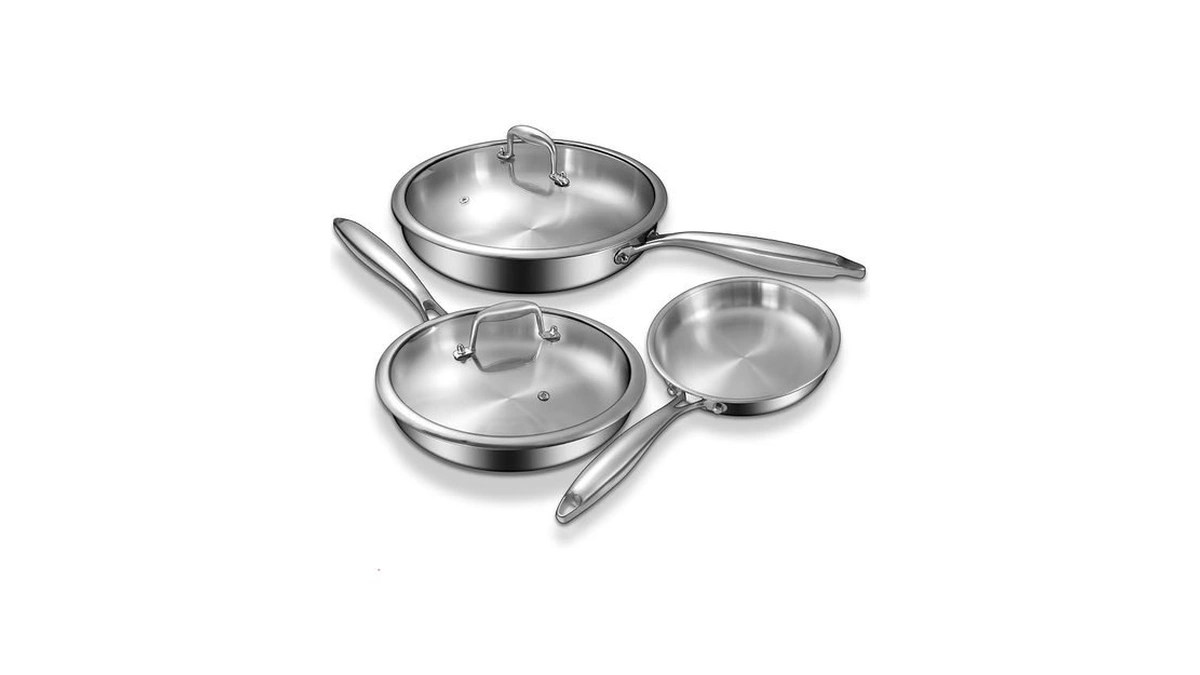Ewfen Tri-ply Stainless Steel Frying Pans Set With Lid, 8β/10β/12β