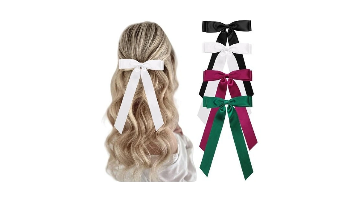 Feinigesi Satin Hair Accessories: 4 Pcs Bowknot Barrettes With Long