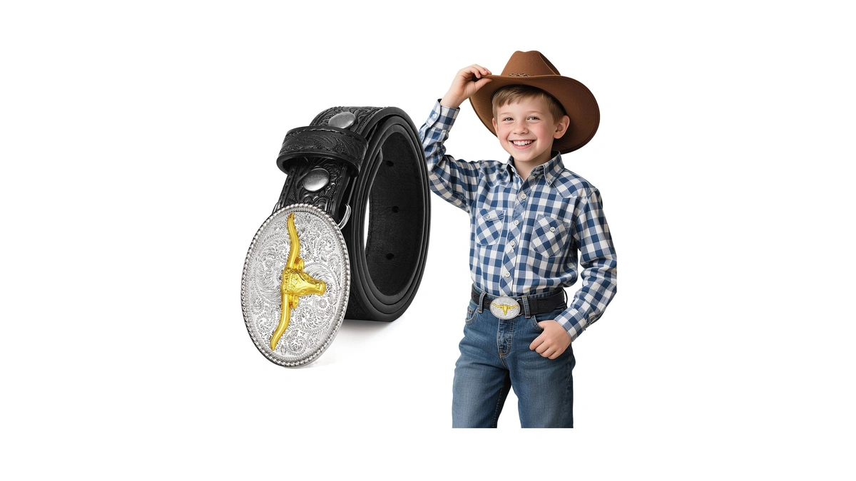 Kids Western Belt For Boys Girls Embossed Cowboy Cowgirl Genuine