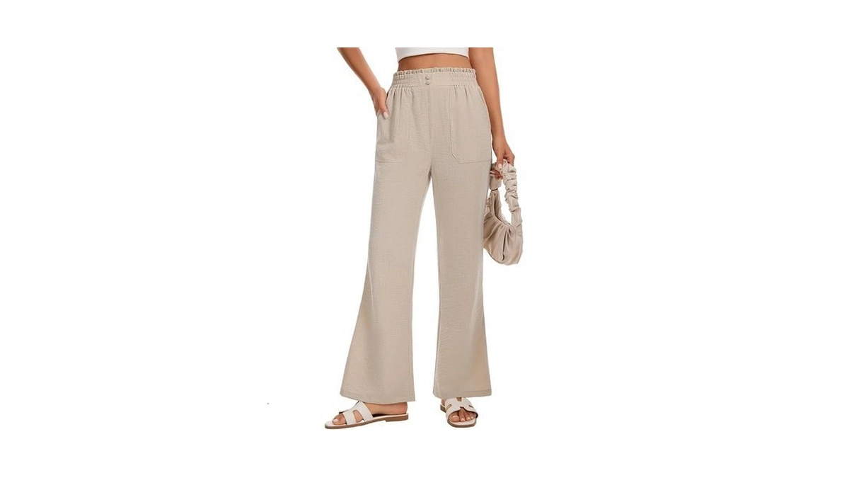 Luxebold Women's Lightweight Summer Pants Elastic Waist Straight Leg Trousers