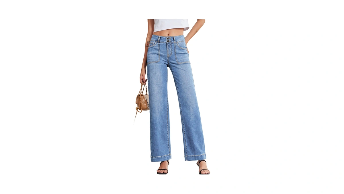 Sidefeel Women's Wide Leg Jeans High Waisted Stretchy Tummy Control