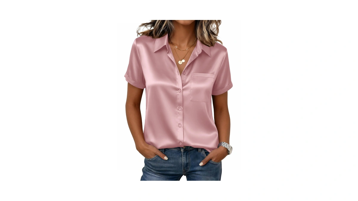 Zeagoo Satin Tops For Women Silk Button Down Blouse Short