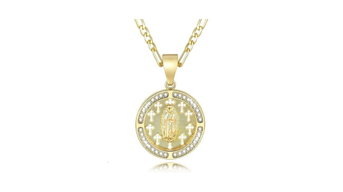 Flheart Virgin Mary Guadalupe Pendant Necklace For Women Men-14k Gold