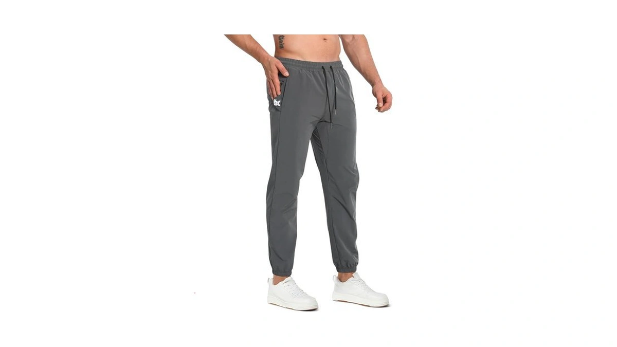 Brokig Men's Tapered Gym Joggers, Lightweight Training Cuffed Sweatpants Zipper