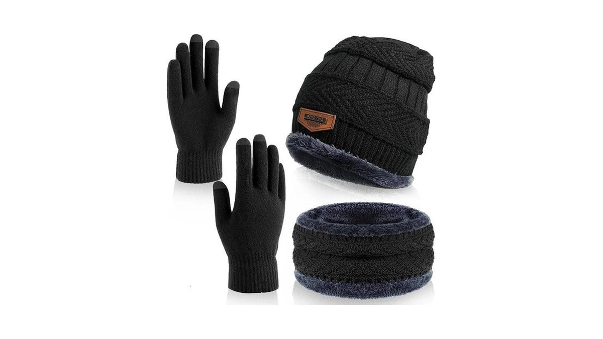 Coauxog Winter Beanie Hat Scarf Gloves Set Thick Knitted Lined