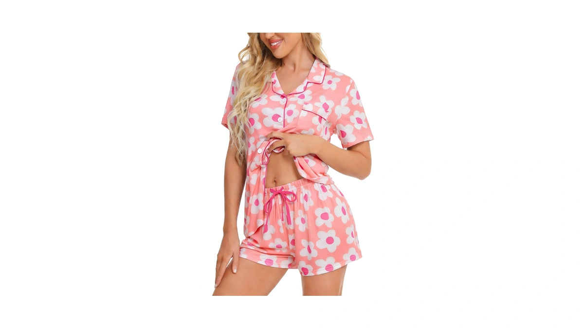 Swomog Womens Button Down Pajamas Set Short Sleeve Sleepwear Bride