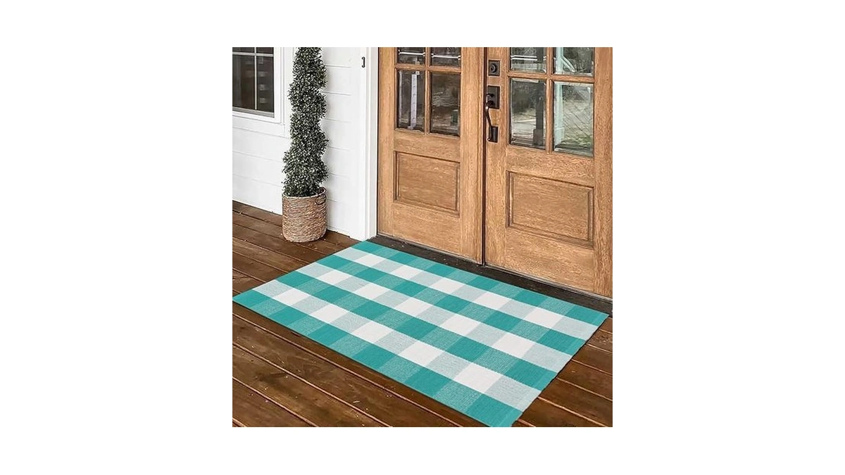 Fallovea Spring Rugs Green And White Plaid, 28β X 43β
