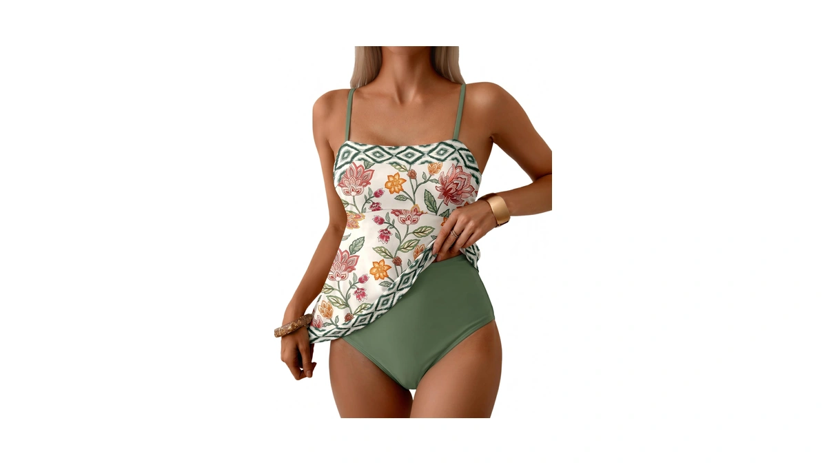 Dokotoo Women's Boho Floral Tankini Set Two Piece Swimsuits Flowy