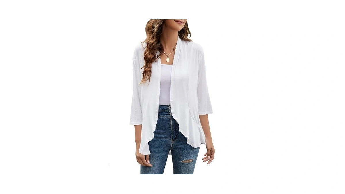 Yekaty Plus Size White Cardigan For Women Short Sleeves Loose