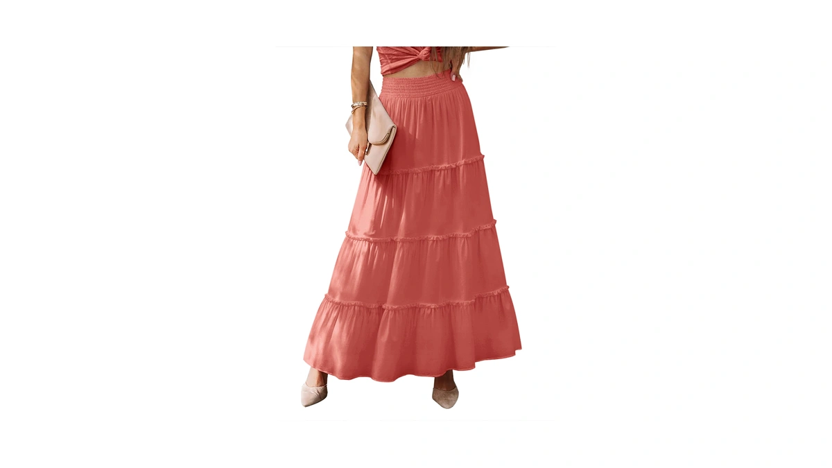 Luxveer Women’s Summer Boho Maxi Skirts Smocked High Wasited Flowy