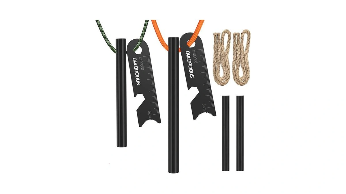 Owldacious Fire Starter Survival Kit, 10-piece Ferro Rod Set With