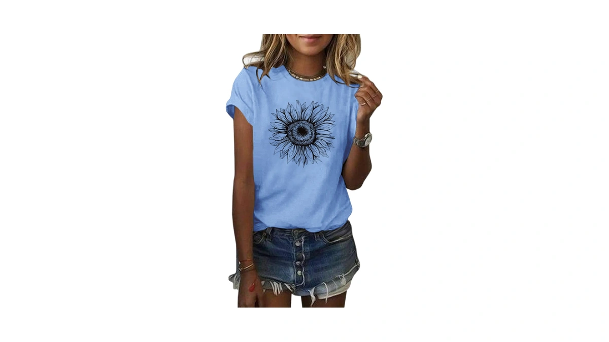 Cicy Bell Women's T Shirts Short Sleeve Tees Sunflower Graphic