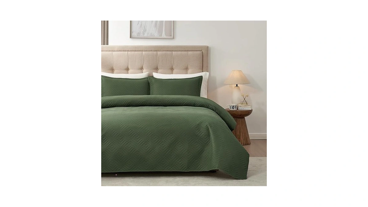 Hansleep Olive Green Quilt Queen Size - Geometric Ultrasonic All