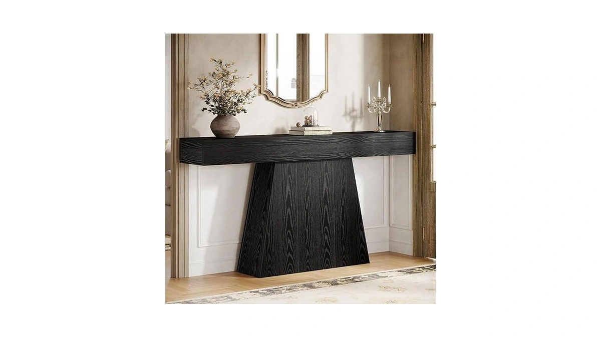 Tribesigns 63" Black Console Table, Farmhouse Entryway Table With Trapezoidal
