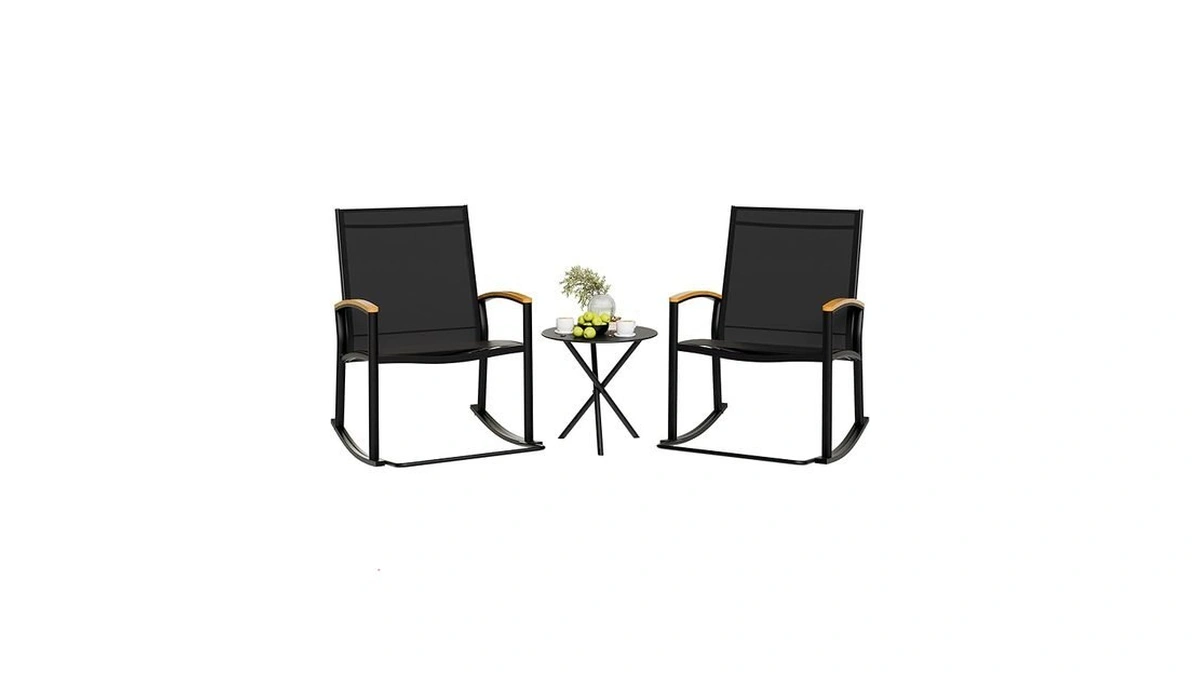 Shintenchi 3 Piece Outdoor Rocking Bistro Set, Textilene Fabric Small