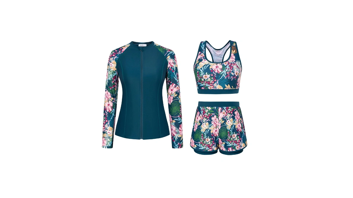 Jasambac Plus Size Rash Guard Swimsuit Women, 3 Piece Swimsuits