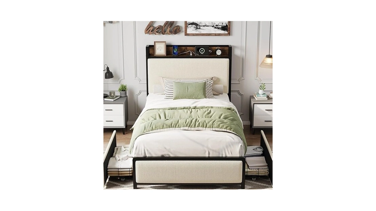 Gaomon Twin Size Bed Frame With 2 Storage Drawers And