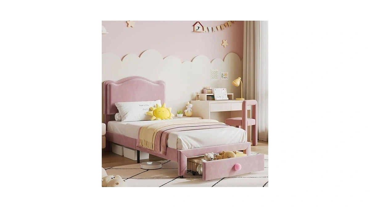 Garveehome Upholstered Twin Bed Frame With Storage Drawer & Scallop