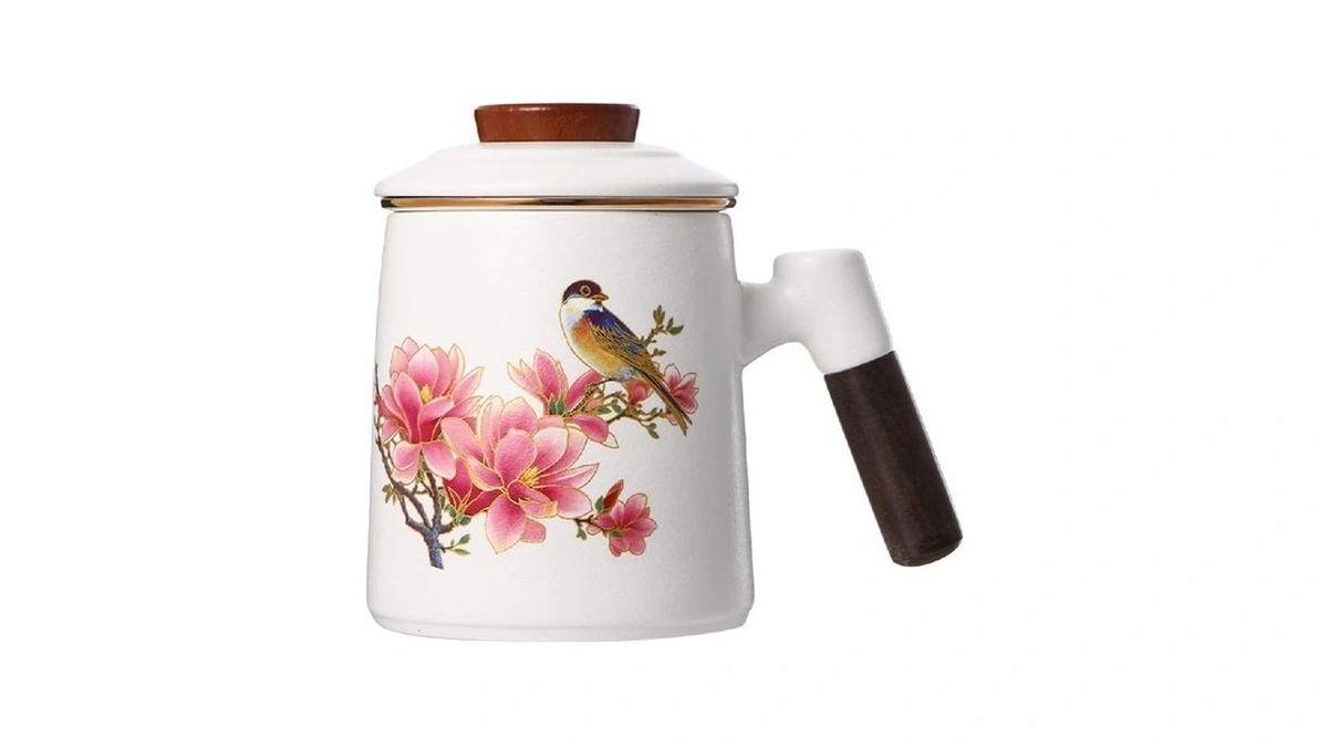 Aspirex Hk 13.5oz Ceramic Tea Mug With Lid&porcelain Infuser,loose Leaf