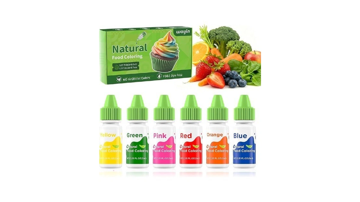 Natural Food Coloring Liquid Set - 6 Vibrant Color Food