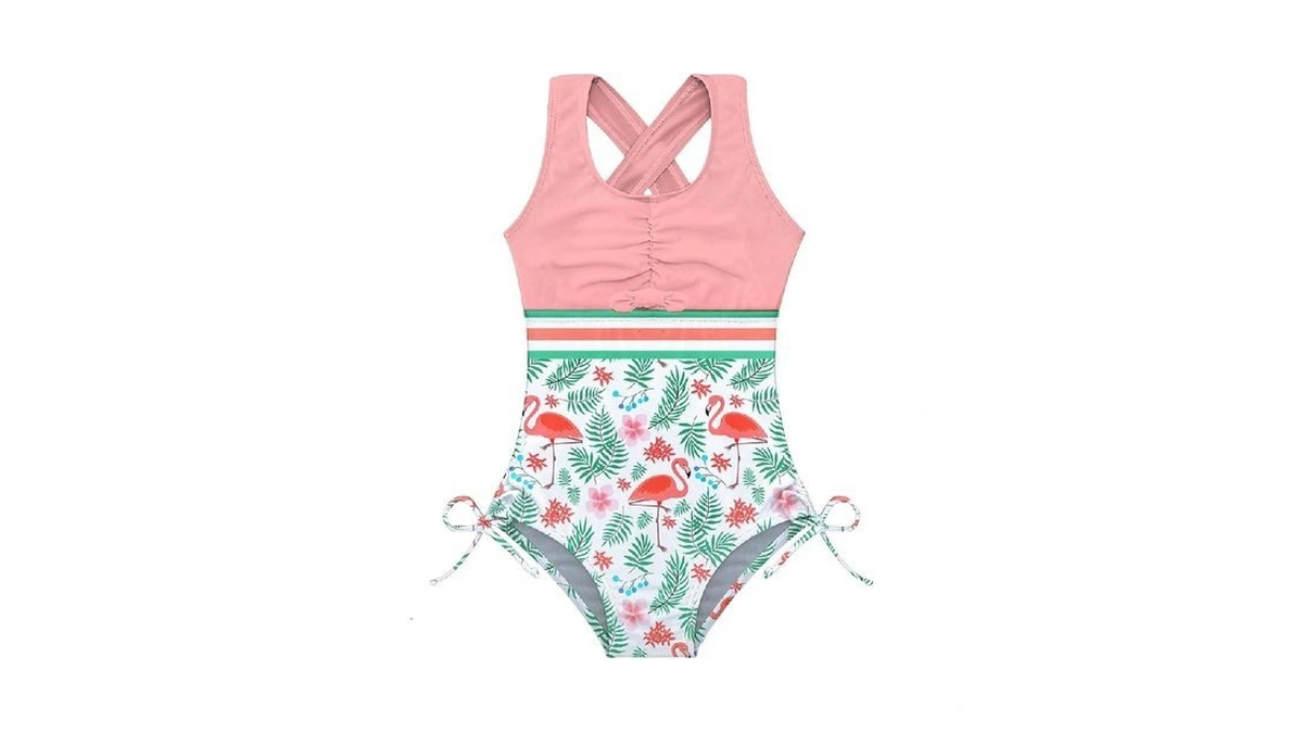 Girl Swimsuit White Orange Sun Protection Beach Wear Girls' One-piece