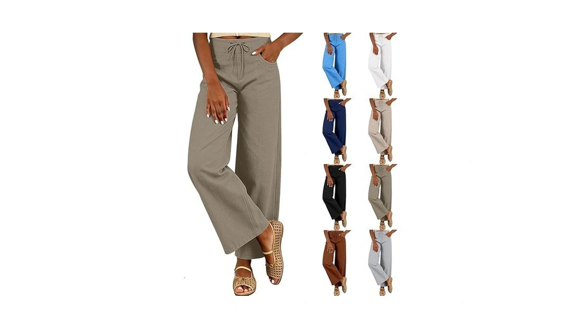 Hjyuzp Linen Barrel Pants Women Cotton Palazzo Drawstring Balloon Pants