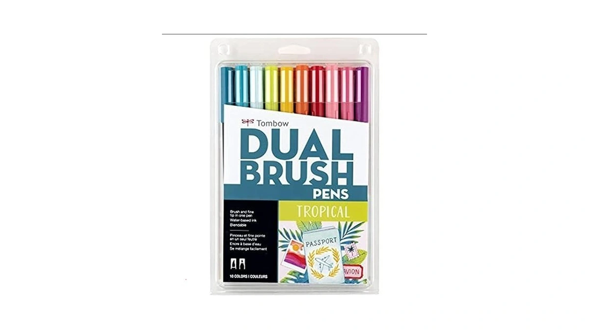 Tombow 56189 Dual Brush Pen Art Markers, Tropical, 10-pack. Blendable,