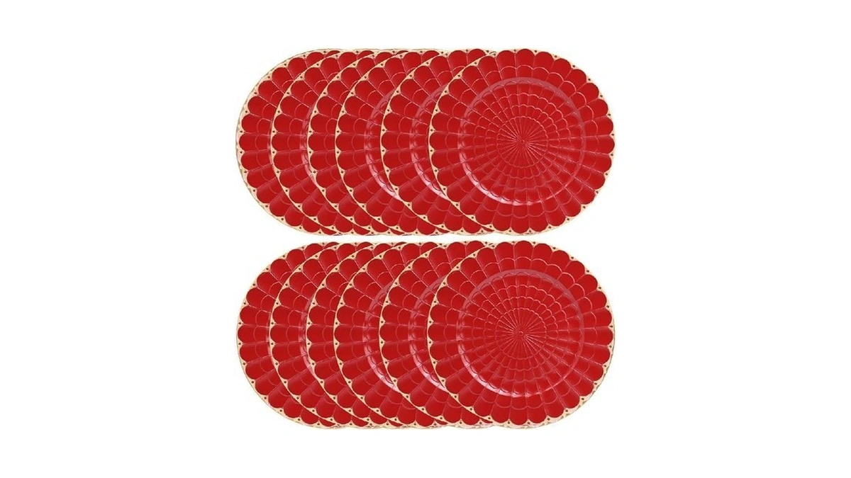 Omuriko Red Chargers Plates Set Of 12, Plastic Decorative Charge