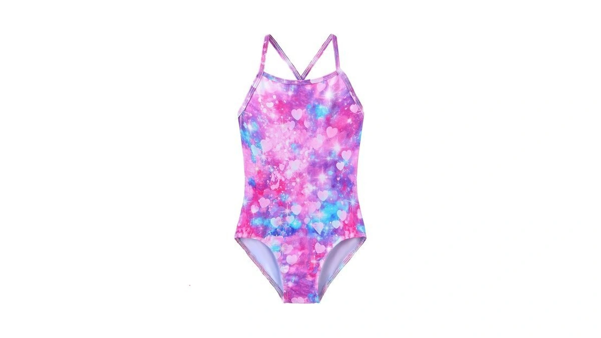 Ilover Girls Sparkle One Piece Swimsuits Crossback Swimwear Beach Bathing