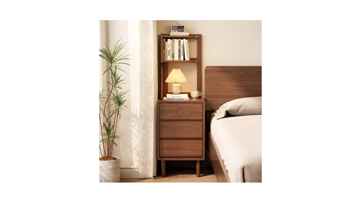 Solid Wood Bookshelf With Drawers,narrow Bookcase With Storage Shelves,tall Nightstand