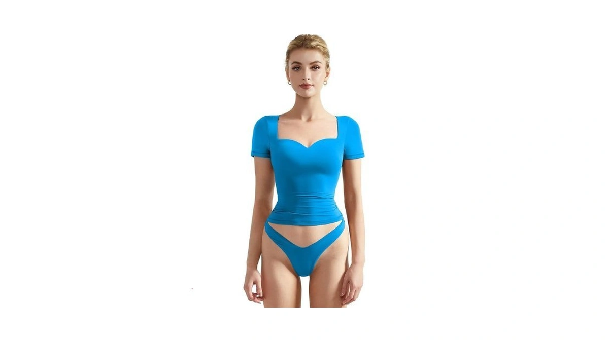 Suuksess Women Double Lined Fitted Basic Tee Shirts Sweetheart Neckline