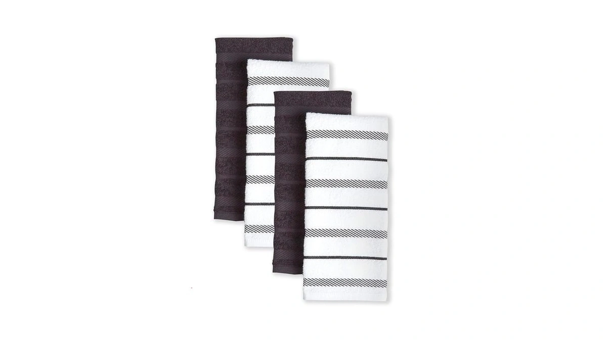 Kitchenaid Albany Kitchen Towel 4-pack Set, Matte Black/white, 16"x26"