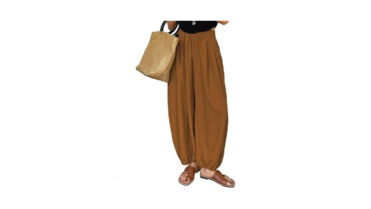Astylish Women's Casual Elastic High Waisted Capri Barrel Pants Baggy