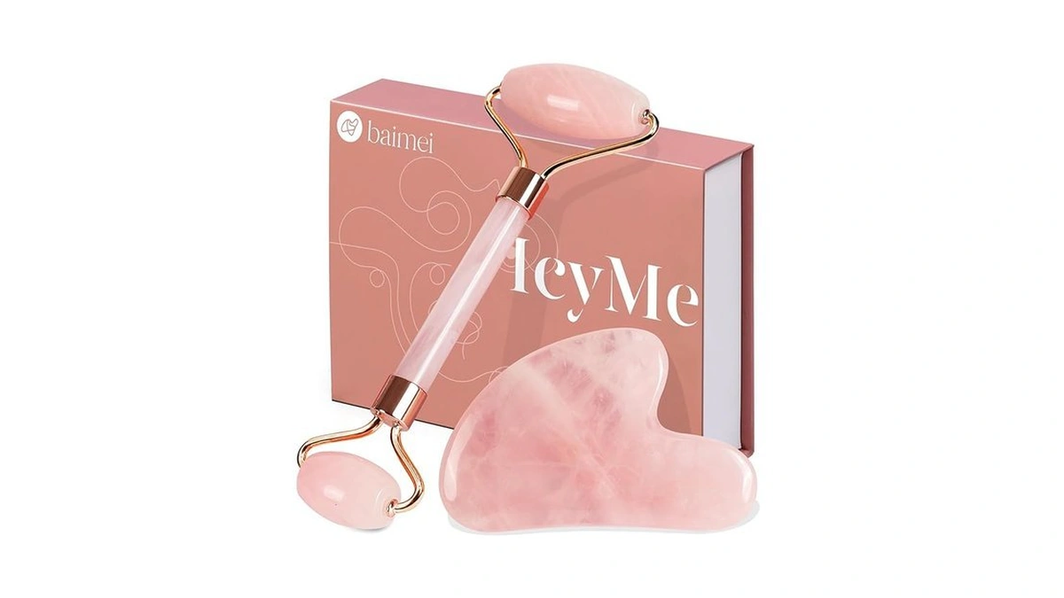 Baimei Icyme Rose Quartz Roller & Gua Sha Set, Cooling