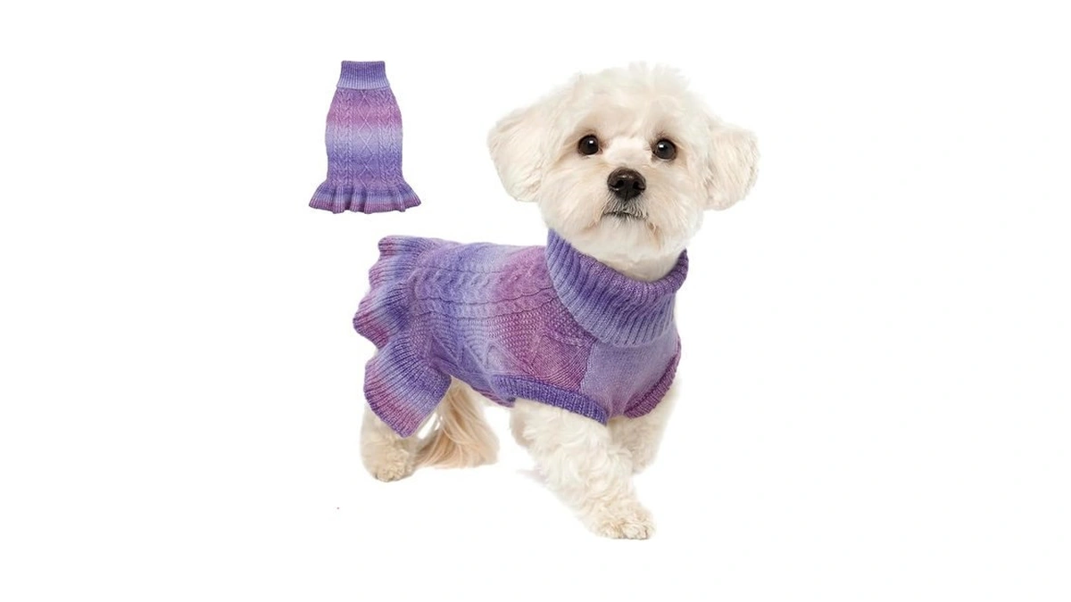 Lelepet Dog Sweater Turtleneck Knitwear Sweatshirt Cable Knit Warm Dress