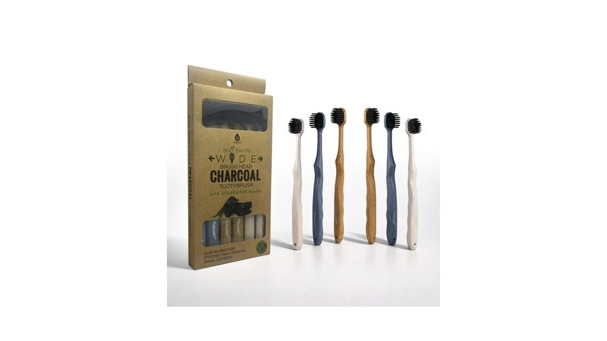 Pursonic Wide Head Toothbrush Set With Cedarwood Wooden Handle &