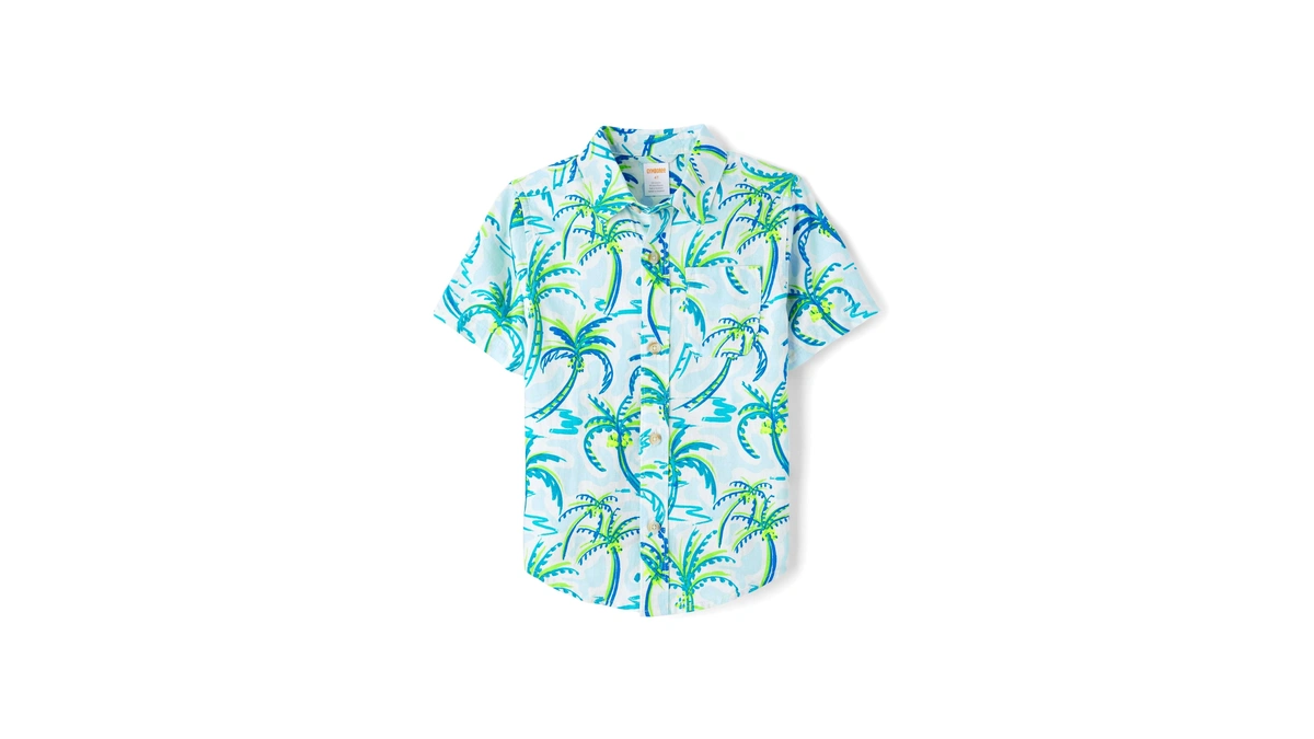 Gymboree,boys,and Toddler Short Sleeve Button Up Shirt,white Palm Trees,18-24 Months