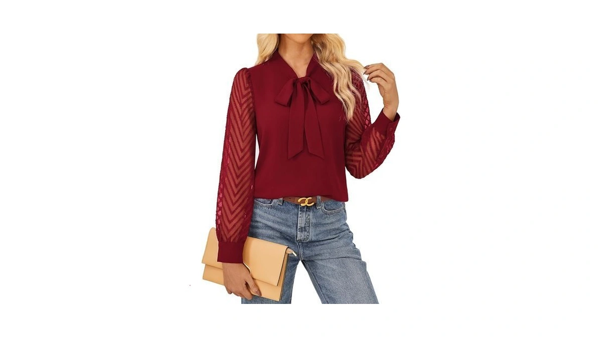 Garce Karin Women Bow Tie Neck Tops 2026 Fall Lace