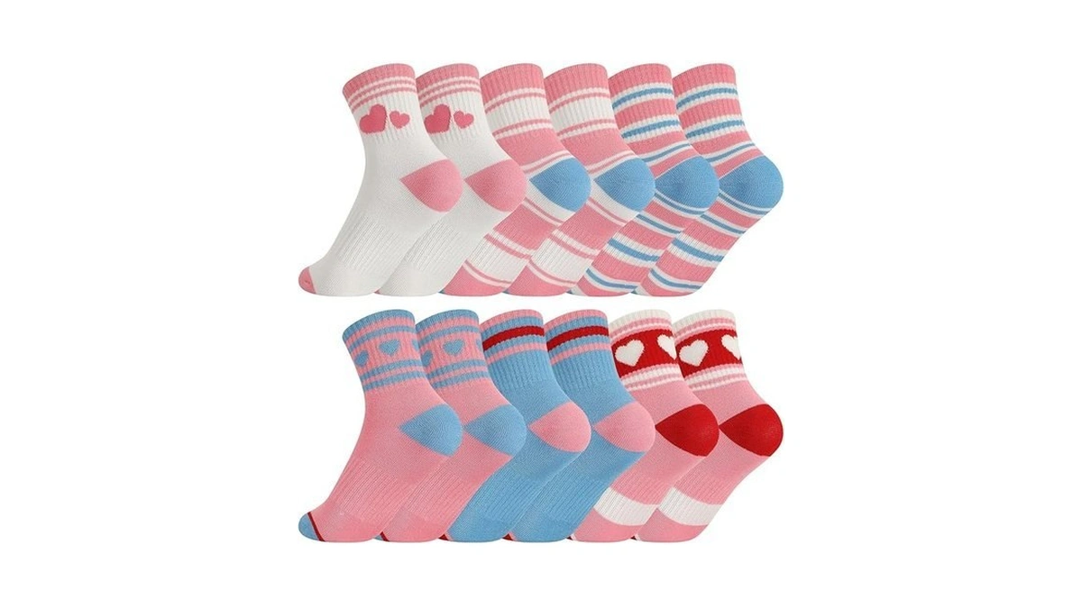 Jspupifip 6 Pairs Kids Girls Blue Pink White Crew Athletic