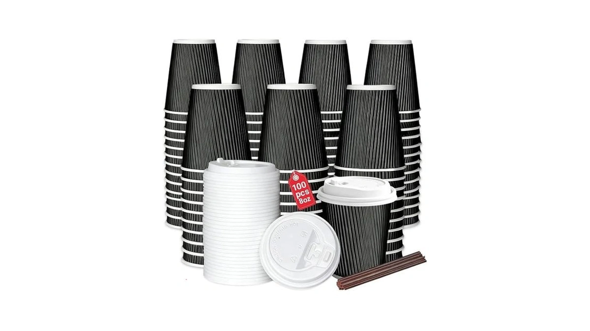 Ganfaner 8oz Disposable Coffee Cups With Lids And Straws, 100