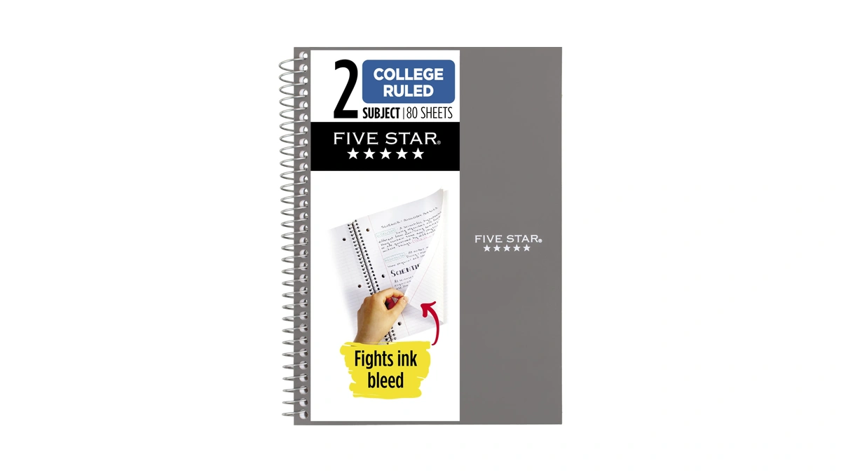 Five Star Spiral Notebook, 2 Subject, College Ruled Paper, 6"