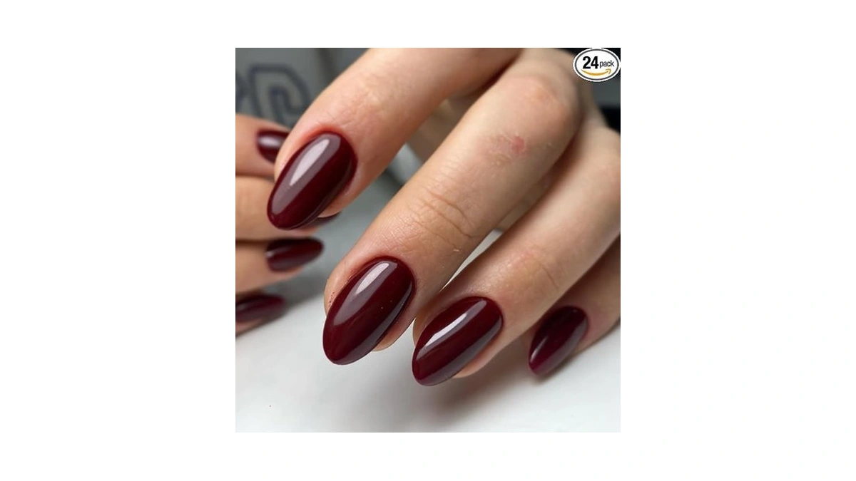 Glamermaid Press On Nails Short Oval, Gothic Burgundy Handmade Fall