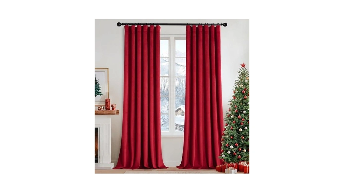 Miulee Christmas Velvet Curtains 90 Inches Long 2 Panels Set