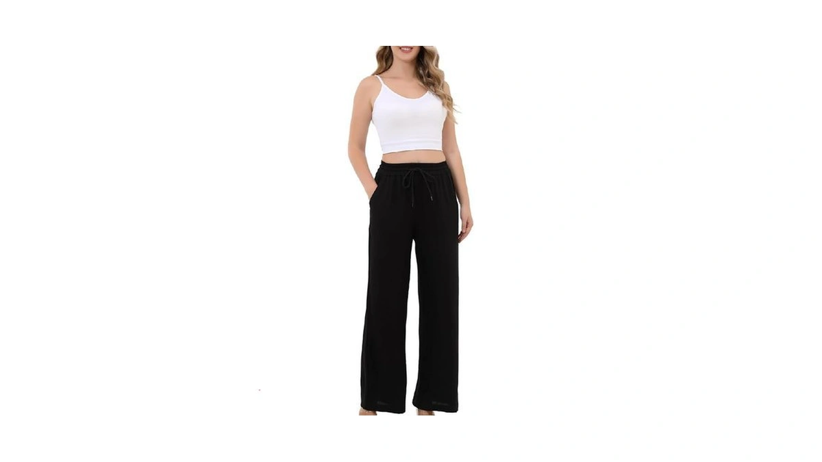 Aphratti Wide Leg Pants For Women Flowy Drawstring Elastic Waist