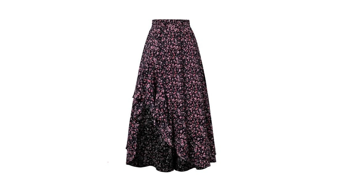 Women's Floral Maxi Skirts High Waist Summer Boho Flowy Ruffle