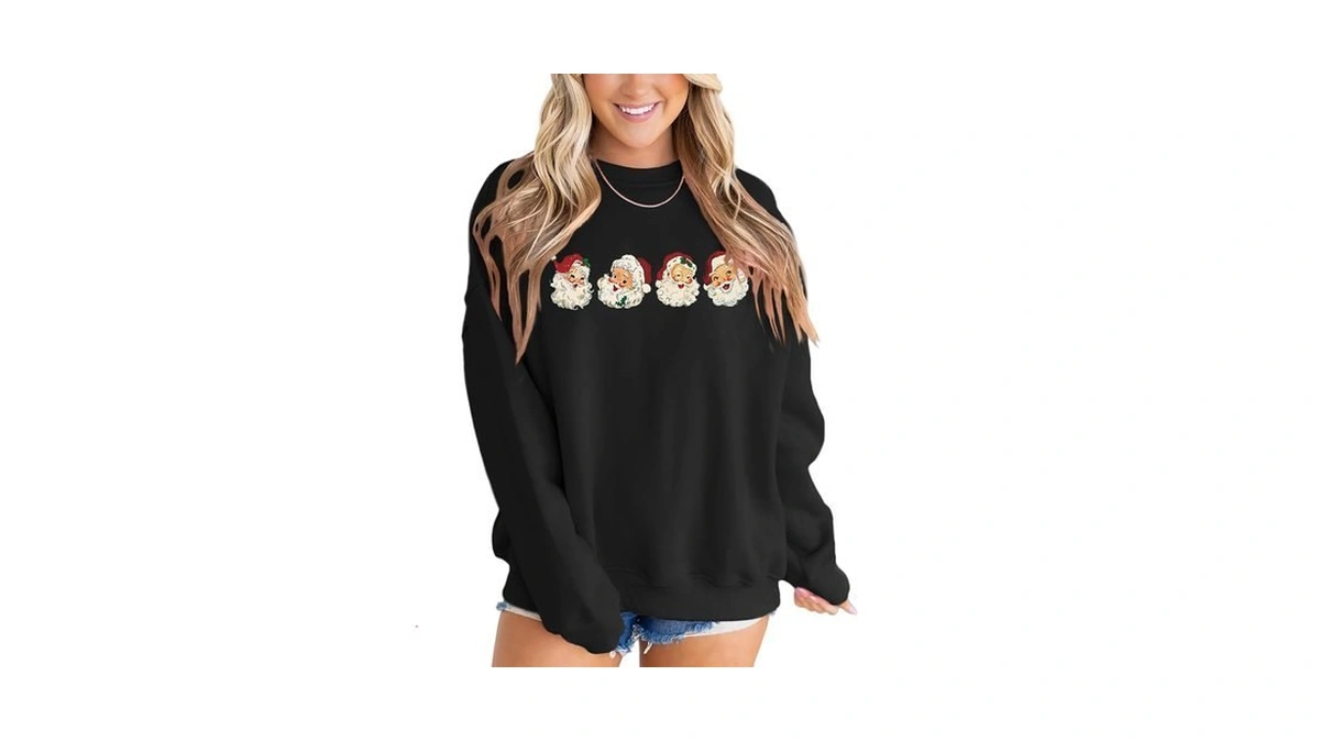 Mapick Retro Women Christmas Santa Sweatshirts Oversized Fleece Linend Crewneck