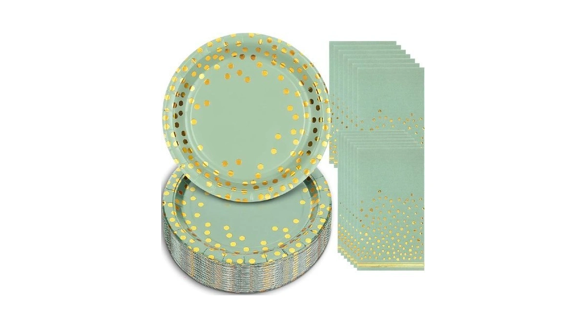 Boocikey 100 Pcs Sage Plates And Napkins Party Supplies,sage Green