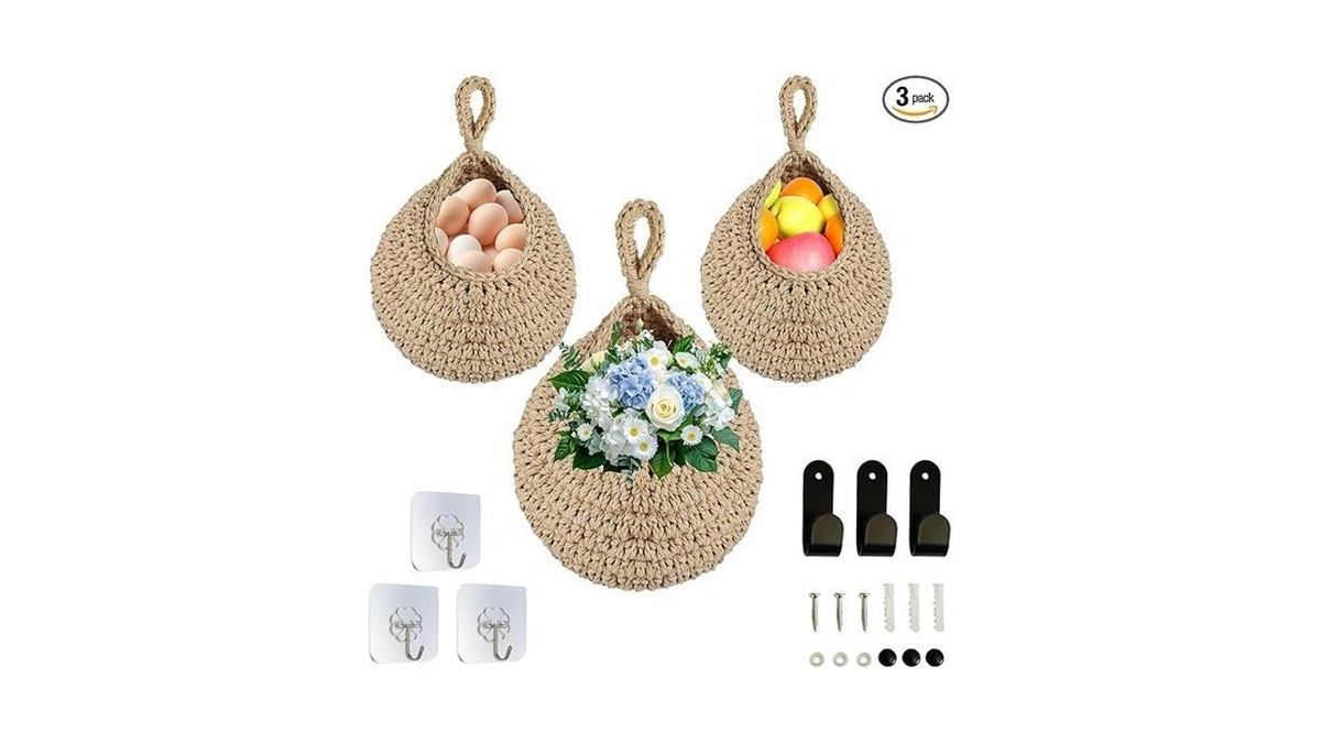 Water Drop Boho Wall Hanging Fruit Baskets For Kitchen -